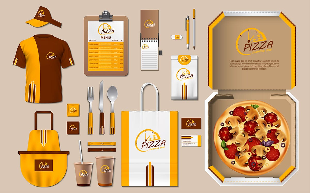 Creare brand și dezvoltare pachet complet de identitate vizuală pentru localul “Pizza Mamma Mia” din Brașov.
