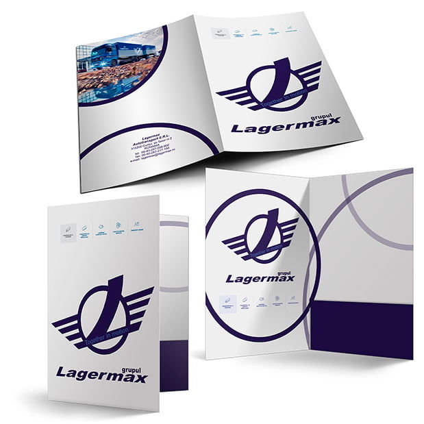 Servicii de grafică publicitară, concept și realizare mapă de prezentare pentru firma Lagermax.